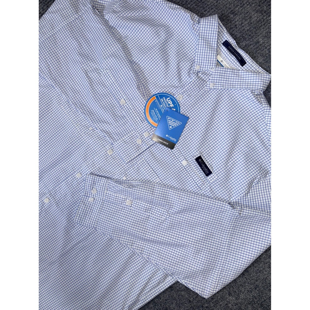 Columbia PFG Super Tamiami Shirt Mens XXL Blue Plaid Long Sleeve Fishing UPF 40